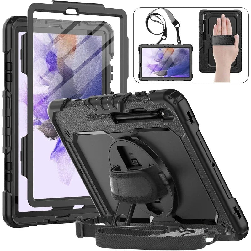 Rugged Tablet Case Three-Layer Rotatable Handle Kickstand Shoulder Strap Stylus Holder Samsung Galaxy | Sansoti