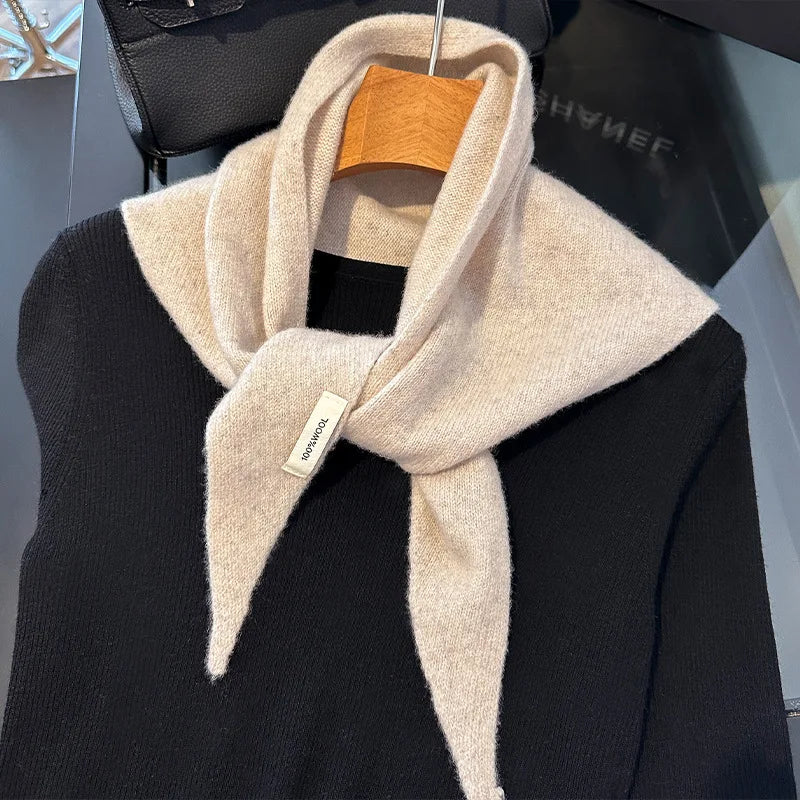 Triangular Wool Scarf 100% Natural Wool Thick Winter Scarf Solid Colors Knitted Women's Shawl | Sansoti