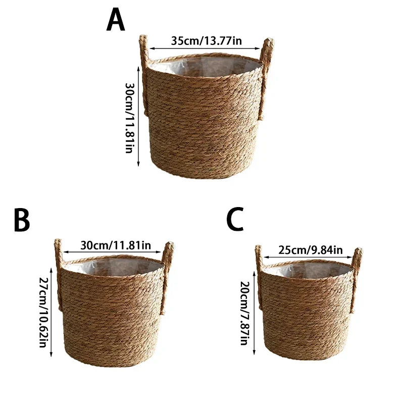 Plantenmand Gevlochten Zeegras Naturel S-L Woonkamer Balkon Handgemaakt Bloempot Mand Rotan Binnen Boho Decoratie | Sansoti