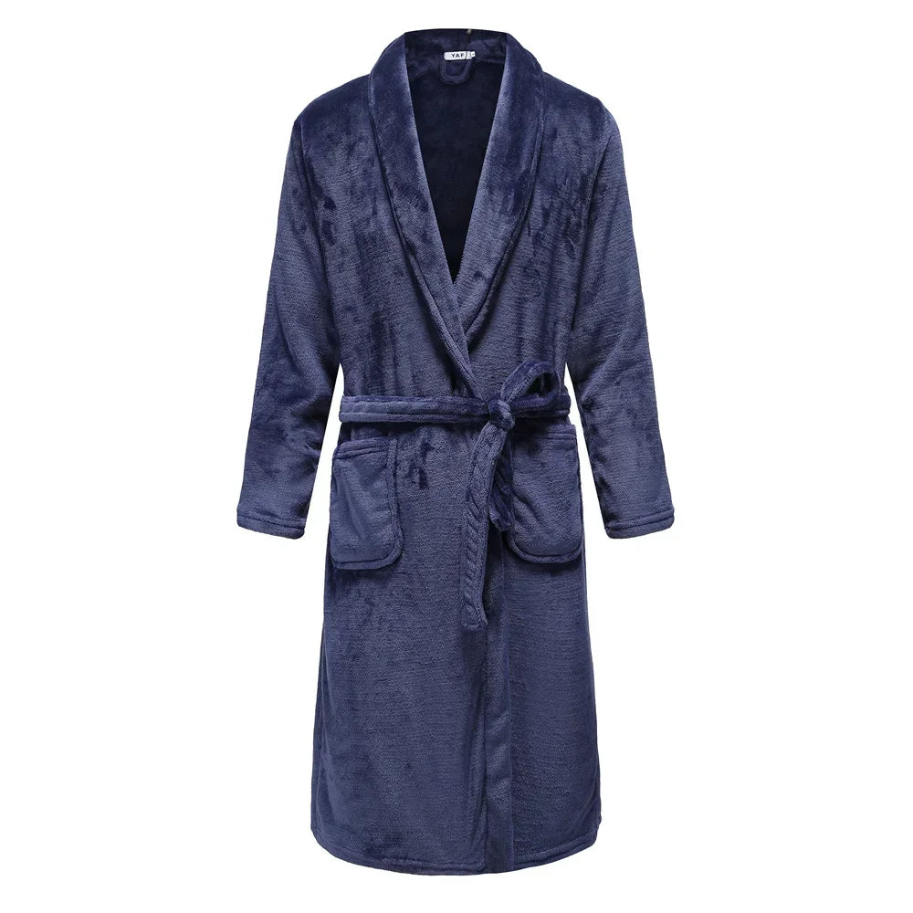 Miękki męski szlafrok z polaru, styl kimono, długi model na jesień i zimę, wygodna odzież domowa | Sansoti