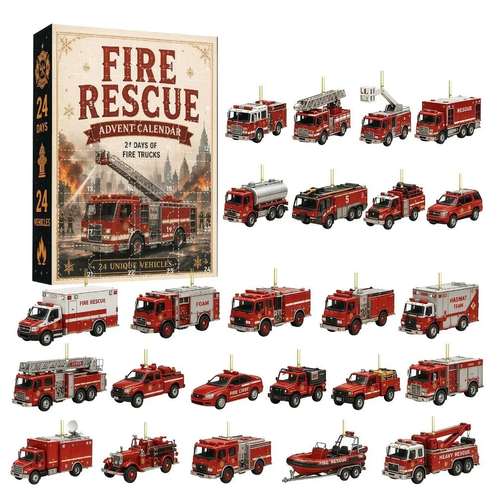 Advent Calendar 24 Days Emergency Vehicles Acrylic Ornaments Christmas Tree Christmas Decoration Gift for Children Vehicle Theme | Sansoti