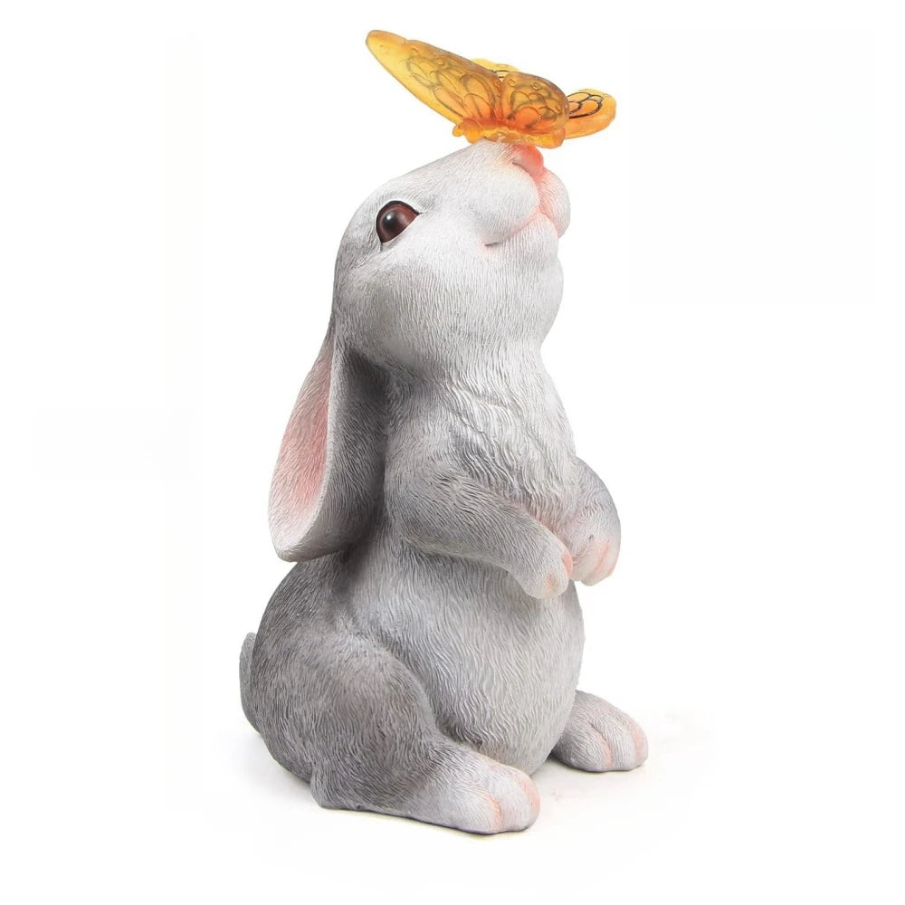 Figurine Lapin Énergie Solaire Résine 22,5cm LED Papillon Lampe Solaire Jardin Terrasse Pelouse Décoration Extérieure Pâques Cadeau | Restfield