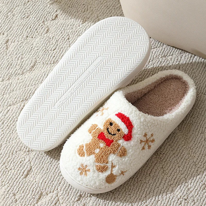 Festive house slippers with a Christmas design, winter warmth, non-slip indoor shoes, comfortable for women and men | Sansoti