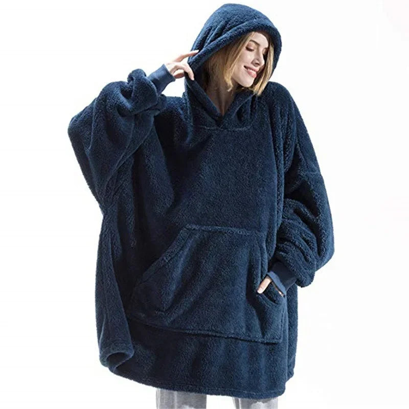 Draagbare Fleece Deken met Capuchon Dubbelzijdig Oversized Lounge Plaid Zachte Huisdeken voor Thuiscomfort | Sansoti