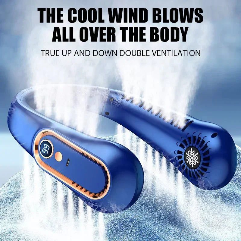 Draagbare Nekventilator Bladeless Oplaadbaar met Digitaal Display en 4 Snelheden voor Handsfree Koeling | Sansoti