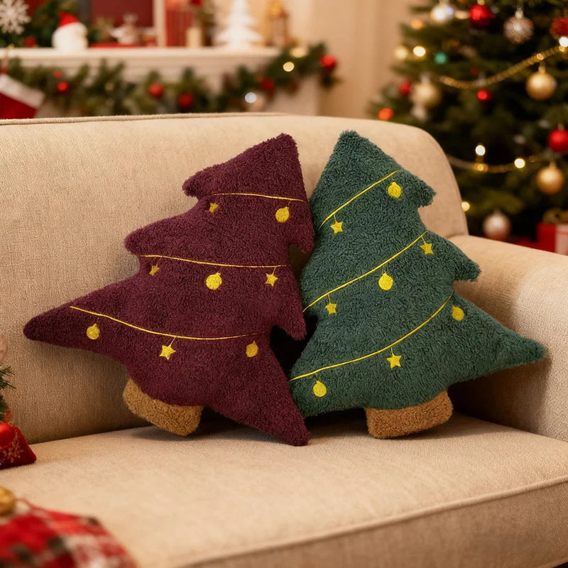 Soft Christmas Tree Throw Pillows for Sofa and Chair Lumbar Support Decoration Red Green Holiday Ambiance | Sansoti