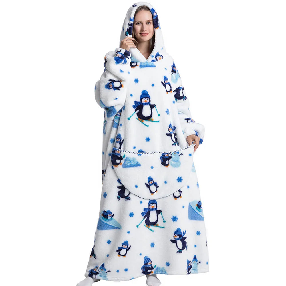 Sherpa Fleece Deken met Mouwen en Capuchon 140cm Draagbare Oversized Huisdeken XXL Comfortabel Warme Deken | Sansoti