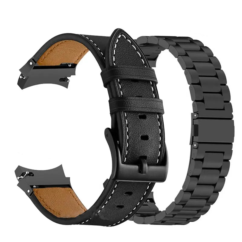 Premium Stainless Steel Leather Watch Band Galaxy Watch 5 40mm 44mm 45mm Pro Adjustable Replaceable Wristband | Sansoti