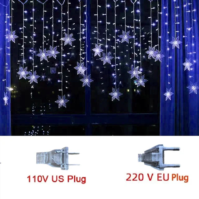 LED-Schneeflocken-Lichterkette 320 cm Dekorativer Vorhang Festbeleuchtung für den Außenbereich IP44 Wasserdichtes Stimmungslicht | Sansoti