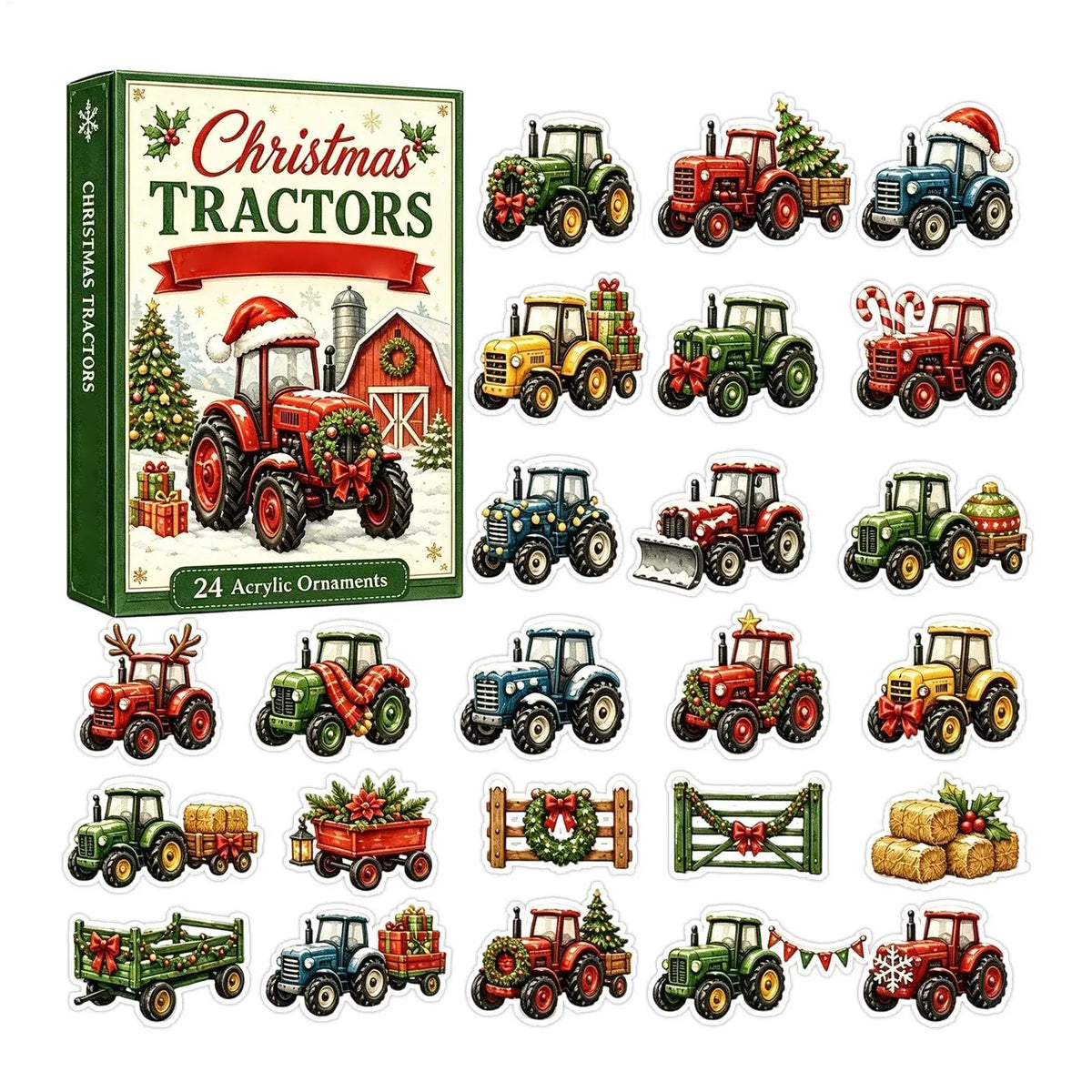 2026 Kerst Countdown cadeau 2D plat acryl tractor ornament 24 dagen Kerst Countdown kalender decoratie voor thuisfeest