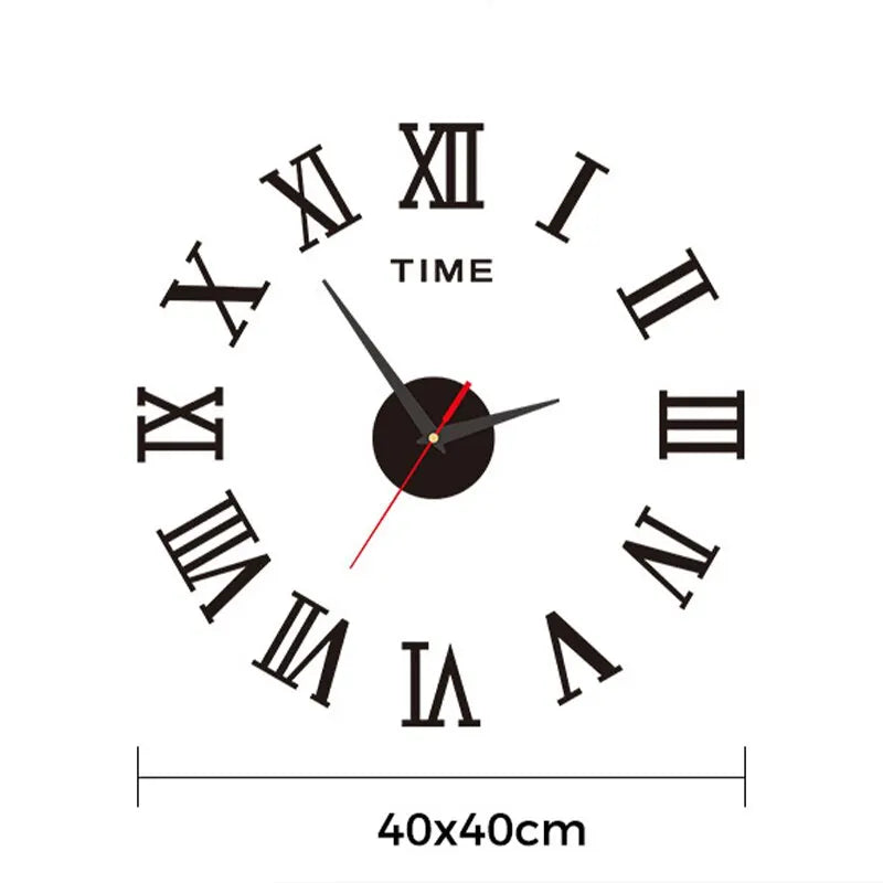 3D Wanduhr Acryl Römische Ziffern 40cm Silber Schwarz Gold DIY Selbstklebend Uhr Wohnzimmer Schlafzimmer Großformat Wanddekoration | Restfield