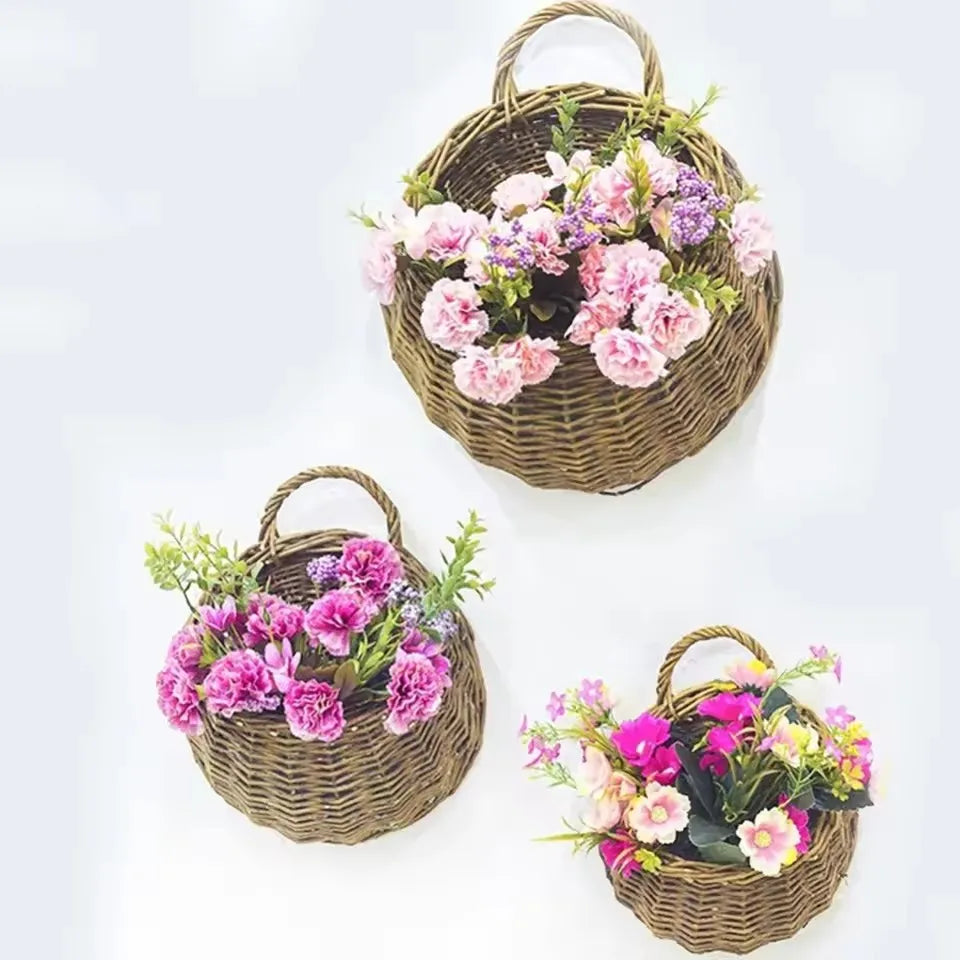 Hangmand Riet Naturel Wanddecoratie Tuin Balkon Woonkamer Handgemaakt Bloempot Mand Rotan Plantenmand Binnen Buiten | Sansoti