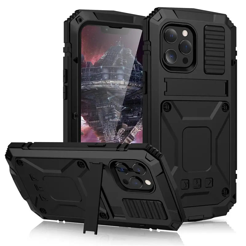 Metal iPhone Case 11 12 13 14 Series Shockproof Heavy Duty Rugged Protective Case Sturdy Bumper | Sansoti