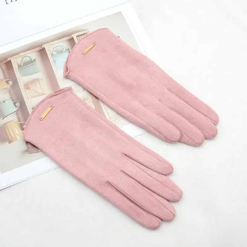 Wildleder-Winterhandschuhe Touchscreen Damen Herren Warm Winddicht Fahrhandschuhe Beige Schwarz Rosa Grau Winter | Sansoti