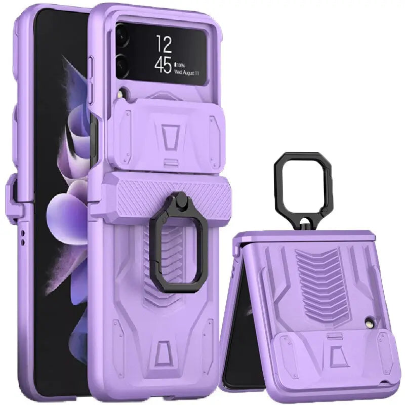 Magnetic Foldable Phone Case with Ring Holder for Z Flip 3 & 4 Flip Camera Shockproof Protective Case | Sansoti