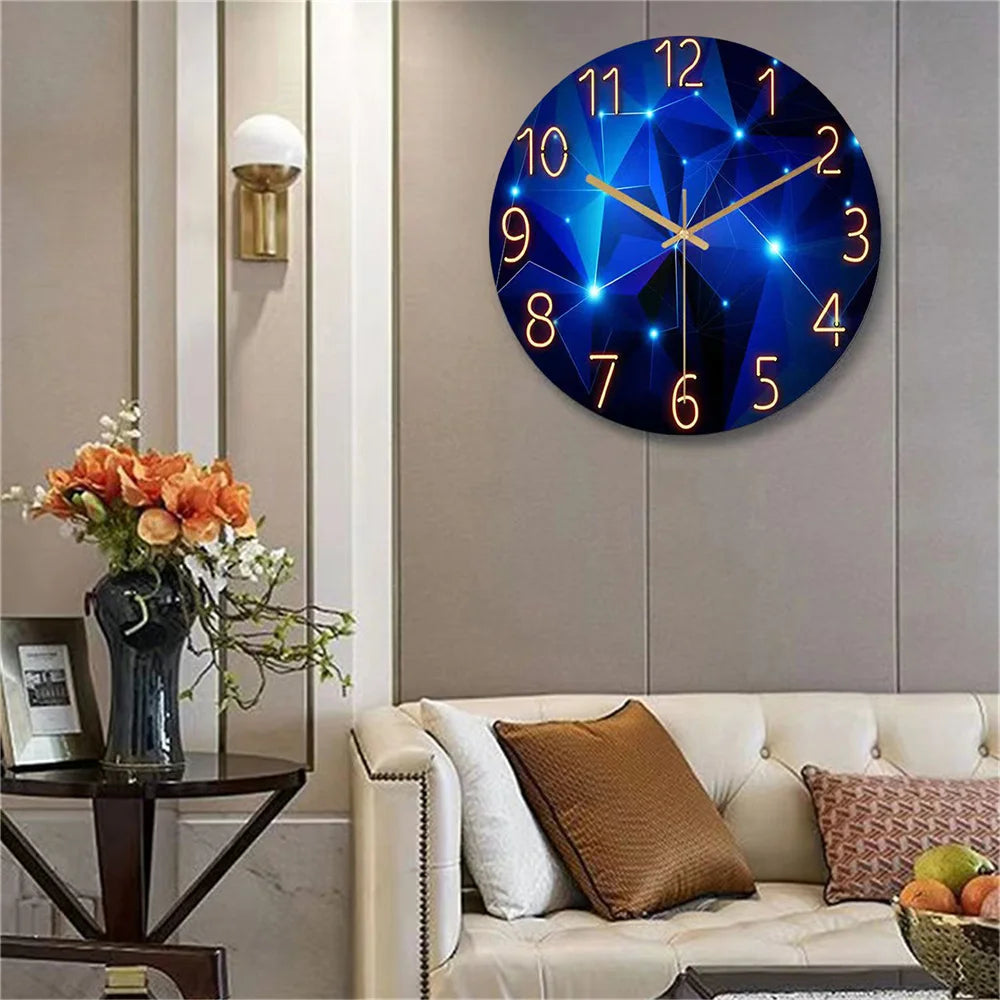 Glas-Wanduhr 30cm Dunkelblau Geometrisch Gehärtetes Glas Leises Quarz-Uhrwerk Wohnzimmer Moderne Uhr Abstraktes Interieur Geschenk | Restfield