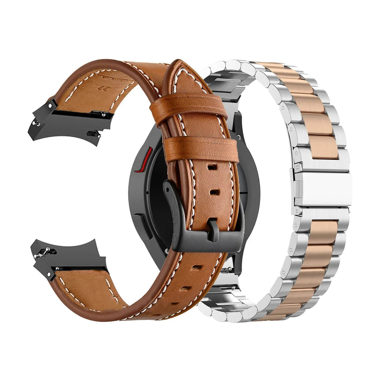 Premium Stainless Steel Leather Watch Band Galaxy Watch 5 40mm 44mm 45mm Pro Adjustable Replaceable Wristband | Sansoti