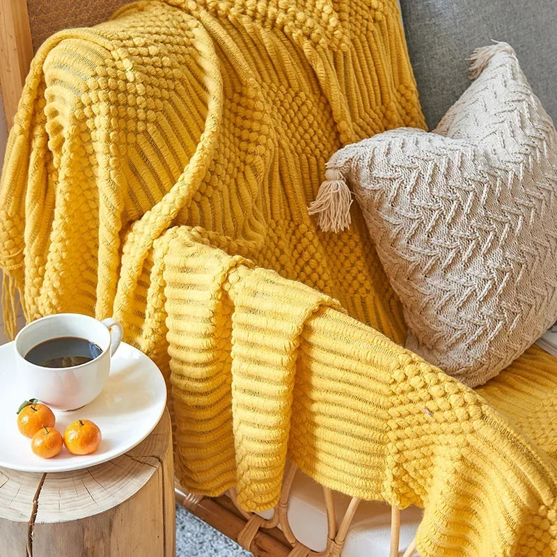 Gestrickte Decke aus Acryl, weich und warm, mit skandinavischem Muster, Sofadecke für Schlafzimmer und Wohnzimmer, dekorative Decke | Sansoti