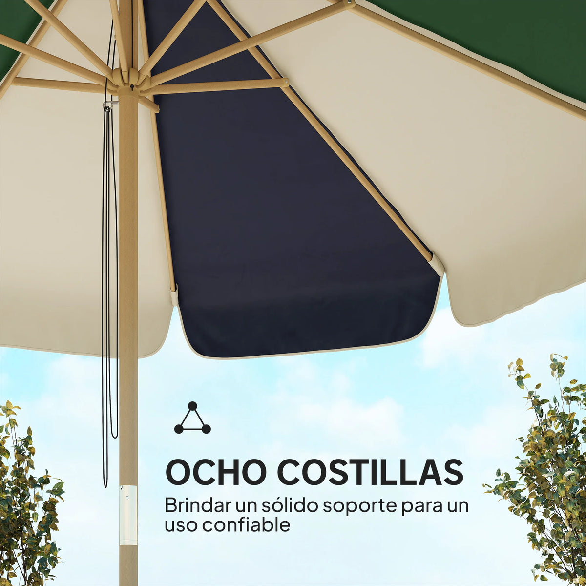 Parasol de jardin Ø230cm bicolore vert foncé crème UPF30+ système à poulie abri de terrasse plage jardin balcon | Sansoti