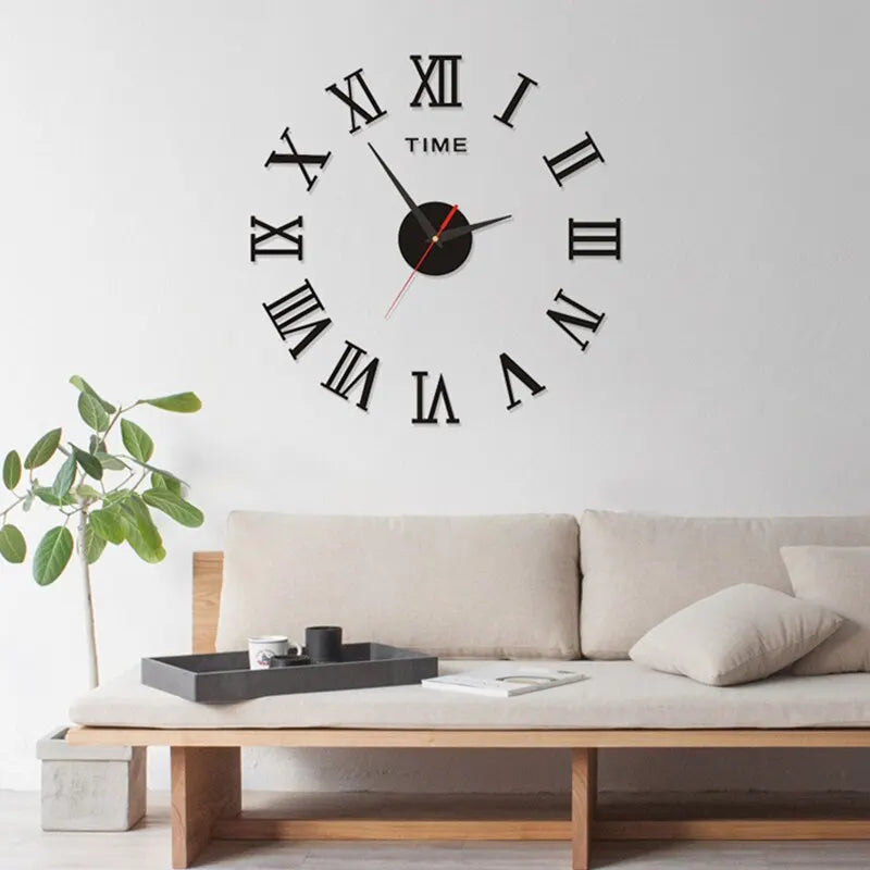 3D Wanduhr Acryl Römische Ziffern 40cm Silber Schwarz Gold DIY Selbstklebend Uhr Wohnzimmer Schlafzimmer Großformat Wanddekoration | Restfield