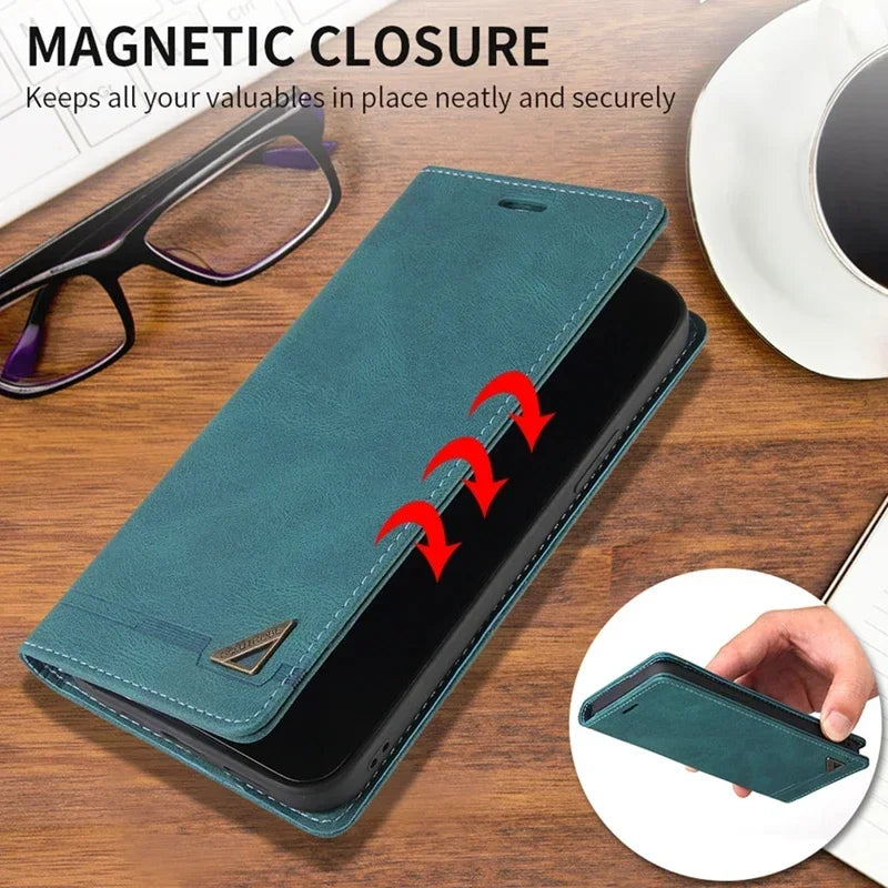 Leder-Brieftaschen-Handyhülle mit Magnetverschluss und Kartenfach für Smartphones der Galaxy A- und S-Serie | Sansoti