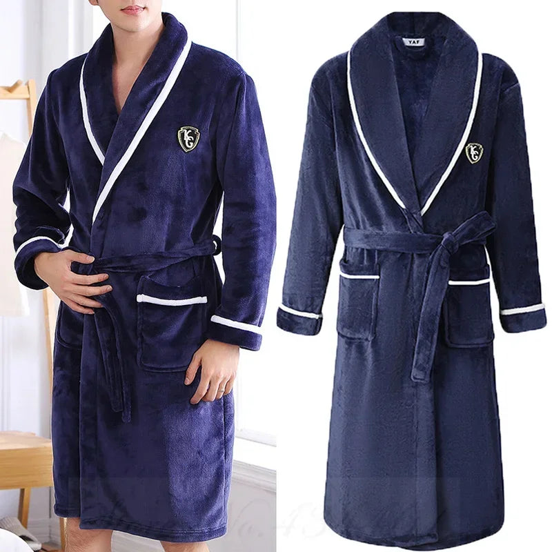 Miękki męski szlafrok z polaru, styl kimono, długi model na jesień i zimę, wygodna odzież domowa | Sansoti