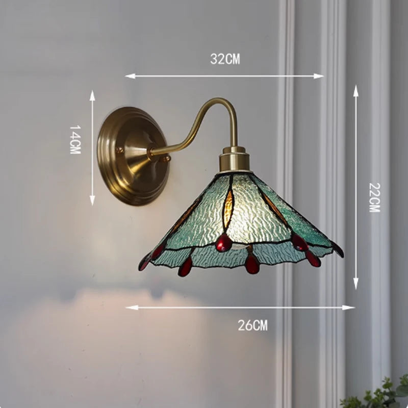 Wandlamp Tiffany Gebrandschilderd Glas Koper E27 Slaapkamer Woonkamer Gang Retro Vintage Wandverlichting Sfeerverlichting Klassiek | Sansoti