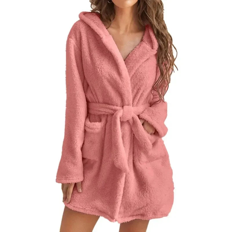 Katoenen Badjas met Capuchon Dames Absorberend Ochtendjas Lange Mouwen Relaxwear Zachte Thuiskleding Wellness | Sansoti