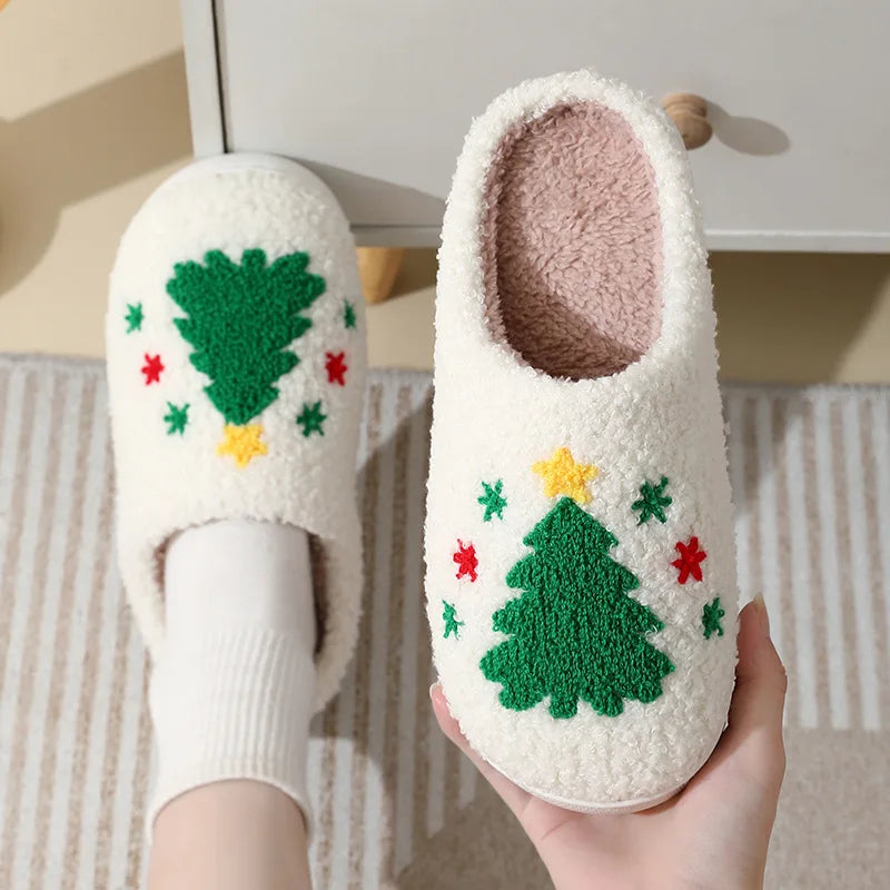 Festive house slippers with a Christmas design, winter warmth, non-slip indoor shoes, comfortable for women and men | Sansoti