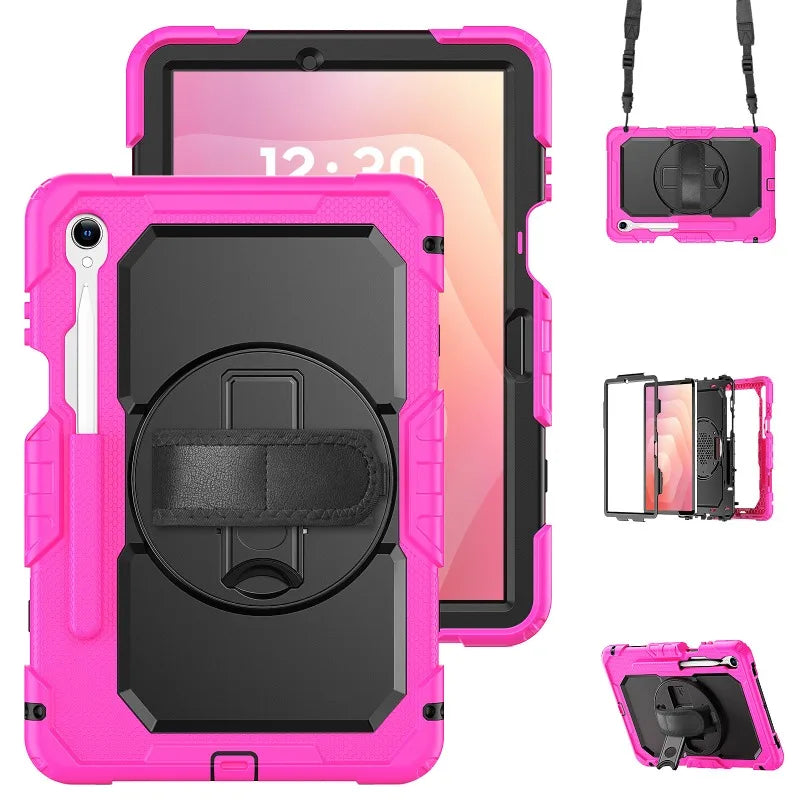 Rugged Tablet Case Three-Layer Rotatable Handle Kickstand Shoulder Strap Stylus Holder Samsung Galaxy | Sansoti