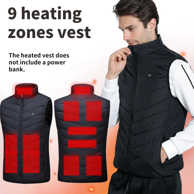 Heated Men's Vest 9 Heating Zones USB Winter Vest Outdoor Casual Thermal Lined Warm Vest | Sansoti