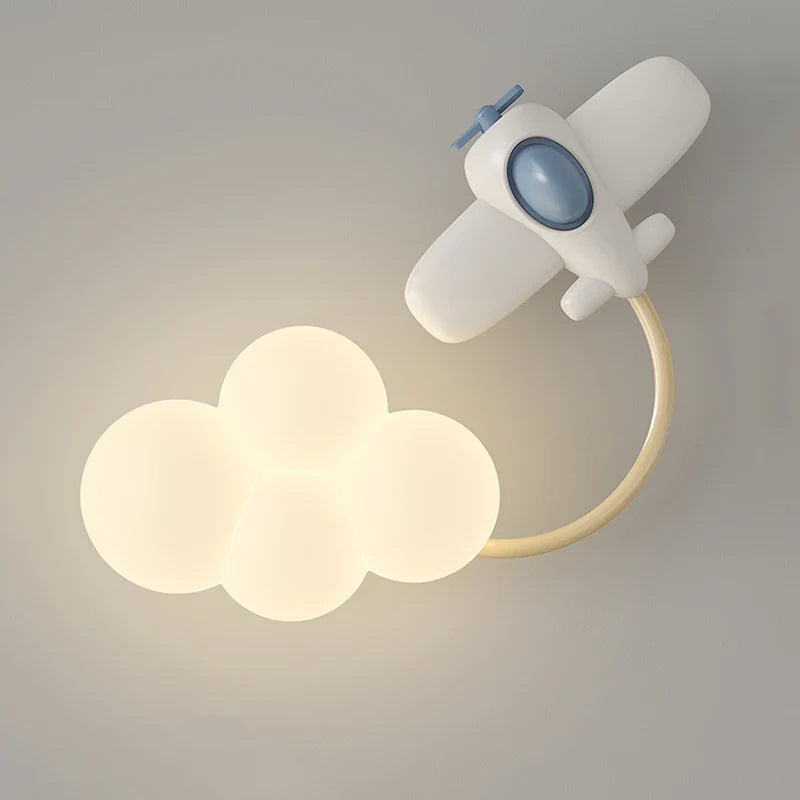 LED Wandlamp Kinderkamer met Vliegtuig Wolk Regenboog Ster Motief Drie Lichttemperaturen Dimbaar Sfeerlicht | Sansoti