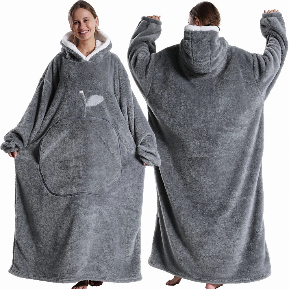 Draagbare Deken met Capuchon en Mouwen 140cm Pluche Fleece Oversized Universele Maat Huisdeken Loungewear | Sansoti