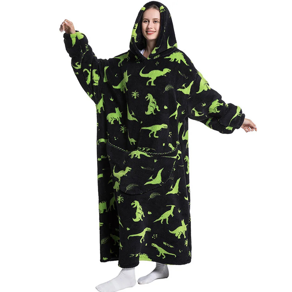 Sherpa Fleece Deken met Mouwen en Capuchon 140cm Draagbare Oversized Huisdeken XXL Comfortabel Warme Deken | Sansoti