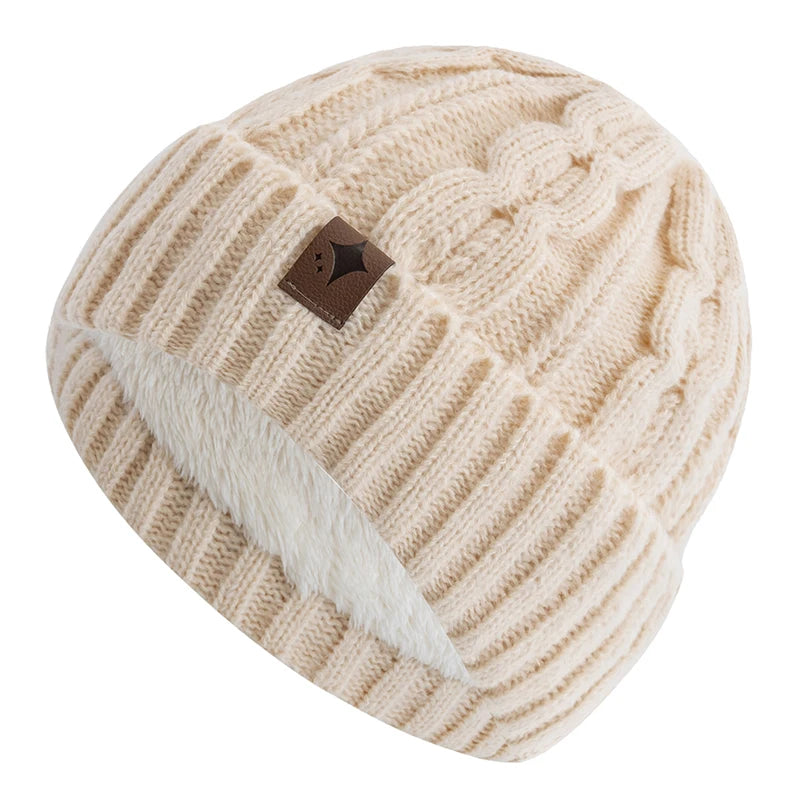 Knitted Winter Hat Unisex Soft Acrylic Beanie Star Pattern Warm Headwear 56-60cm Casual Outdoor | Sansoti