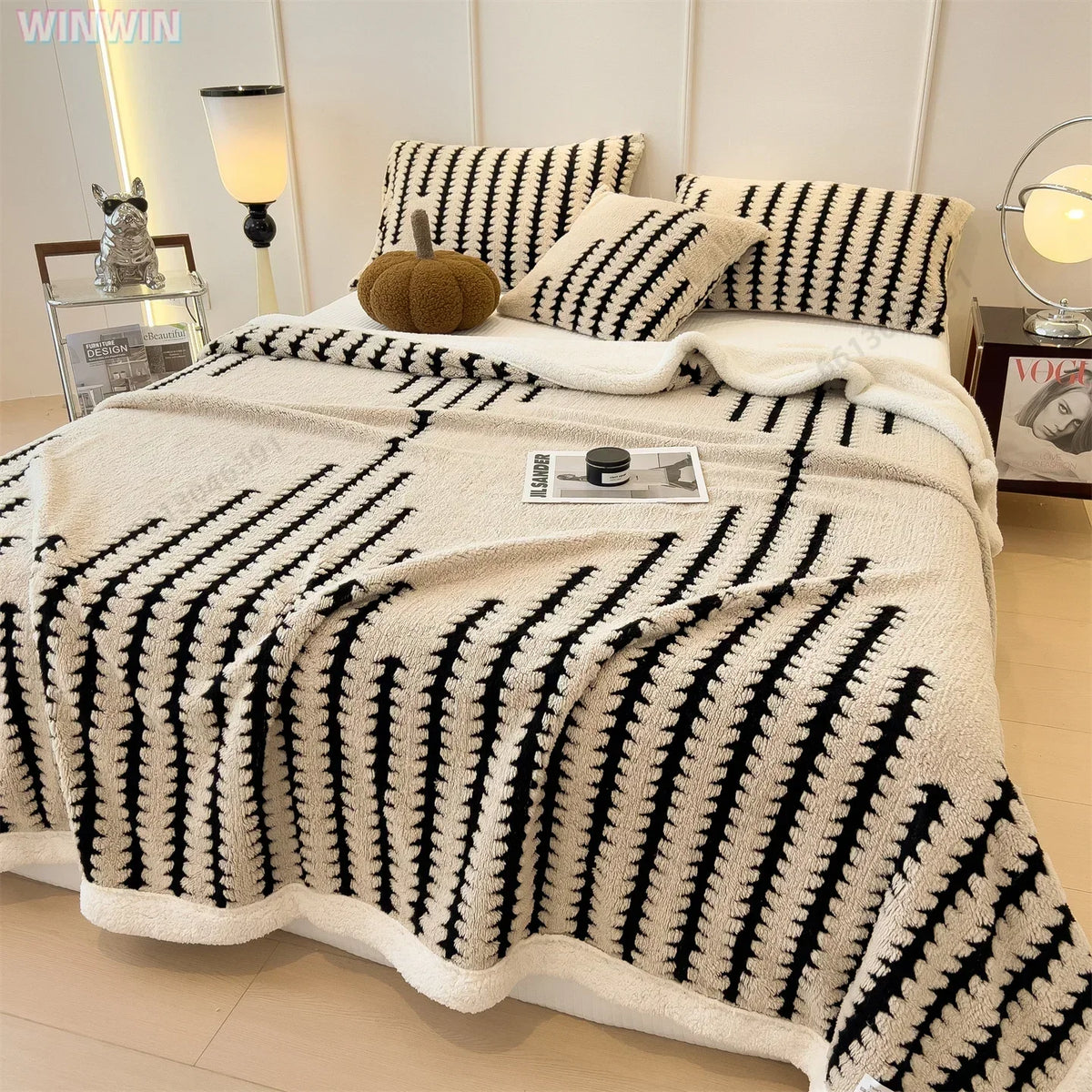 Dubbelzijdige Winterdeken Fleece Imitatiebont Geometrisch Patroon Warmtedeken Bed Bank Plaid Woonkamer | Sansoti