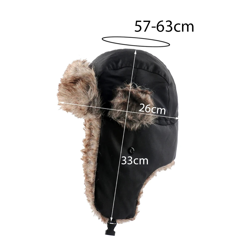Unisex Fur-Lined Winter Hat with Ear Flaps, Adjustable Ski Snowboard Warm Outdoor Hat for Adults | Sansoti