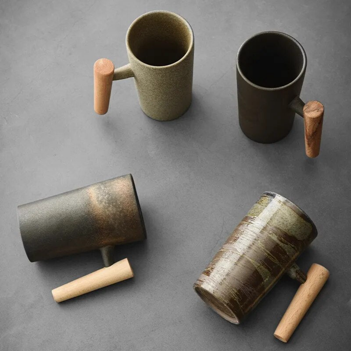 Ceramic Mug 220ml Stone Texture Wooden Handle Coffee Tea Hot Beverage Moment Ergonomic Comfort Kitchen | Sansoti