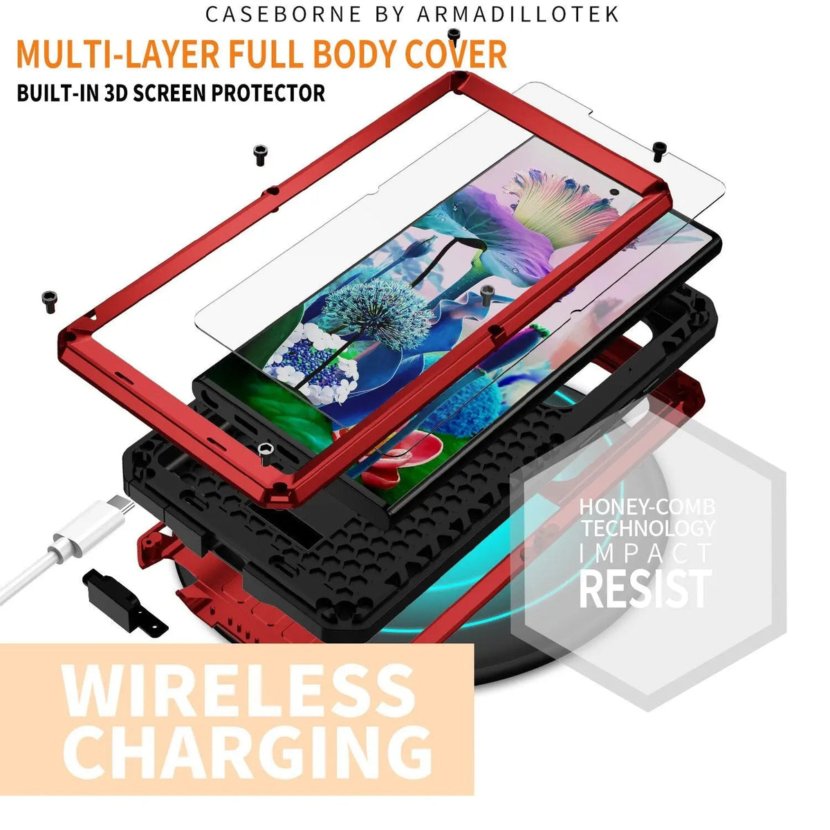 360° Aluminum TPU Shockproof Phone Case with Stand Kickstand Wireless Charging Protection | Sansoti