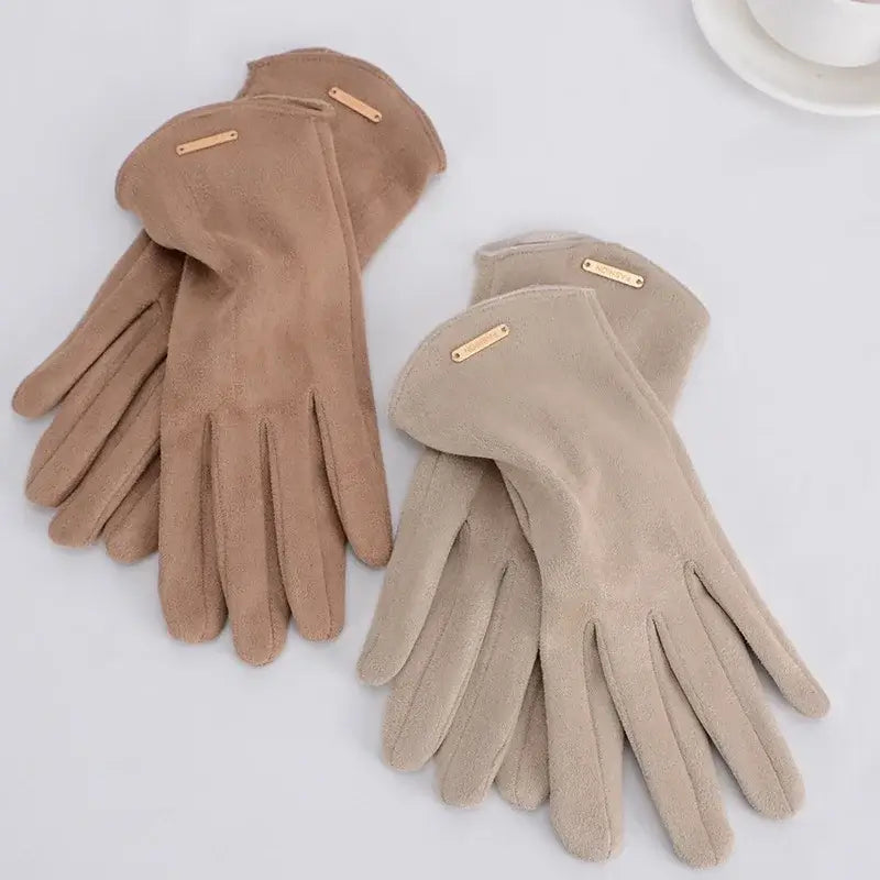 Wildleder-Winterhandschuhe Touchscreen Damen Herren Warm Winddicht Fahrhandschuhe Beige Schwarz Rosa Grau Winter | Sansoti