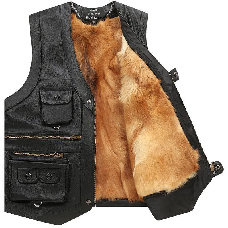 Sleeveless Leather Vest with Zipper Rugged Adventurer Vest for Autumn Winter Outdoor Casual Wear | Sansoti