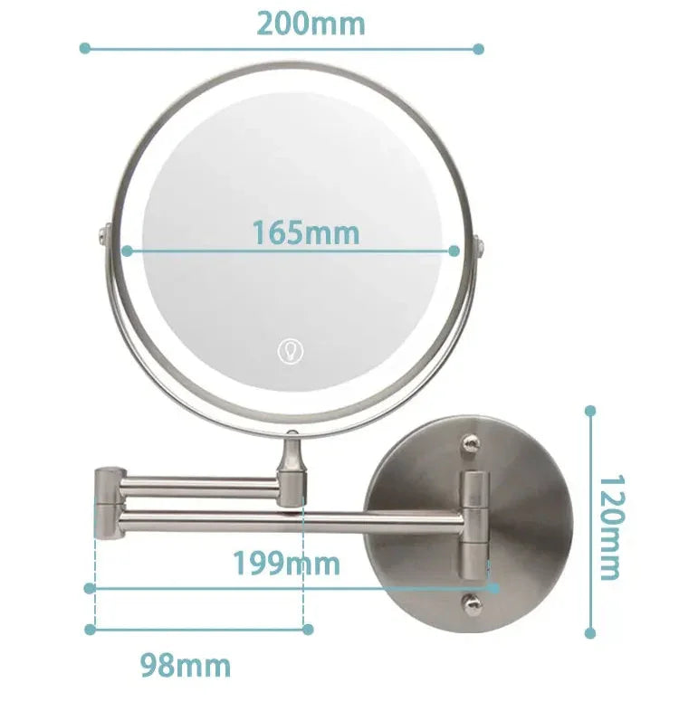 Miroir de Maquillage LED Grossissant Rechargeable Chrome 20cm Miroir Mural 3 Niveaux de Lumière | Restfield
