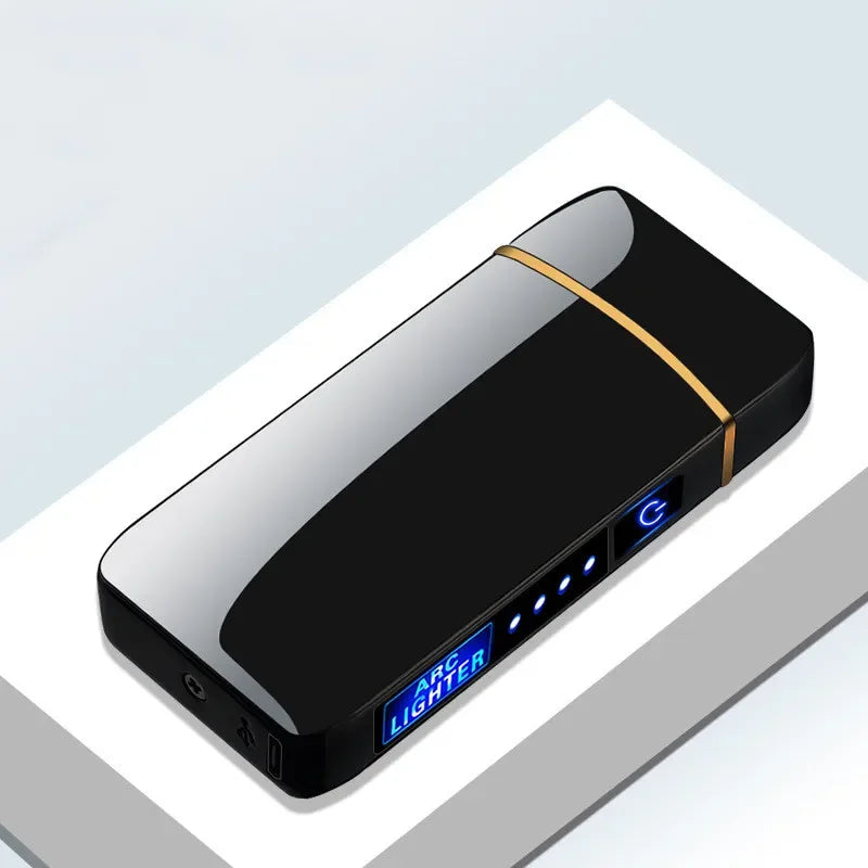 Elektronisches Plasma-Feuerzeug USB Wiederaufladbar Winddicht Metall Blau Für Kerzen Pfeife Mückenspiralen Doppelbogen Touchsensor LED Display | Restfield