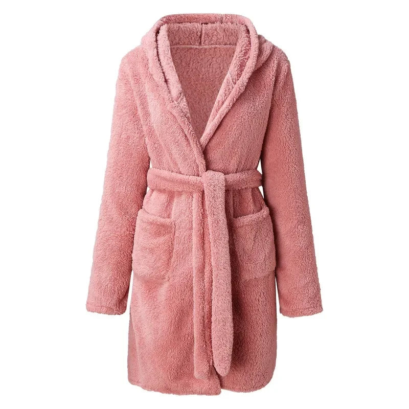 Katoenen Badjas met Capuchon Dames Absorberend Ochtendjas Lange Mouwen Relaxwear Zachte Thuiskleding Wellness | Sansoti