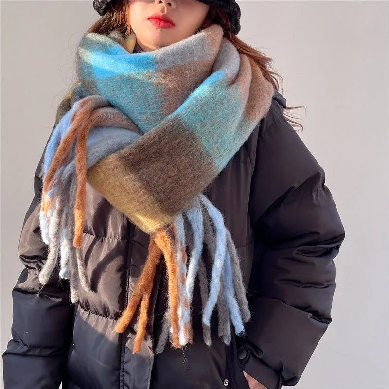Gradient Winter Scarf Large Size Thickly Woven Warm Wrap with Fringes Soft Scarf for Women 7 Colors | Sansoti