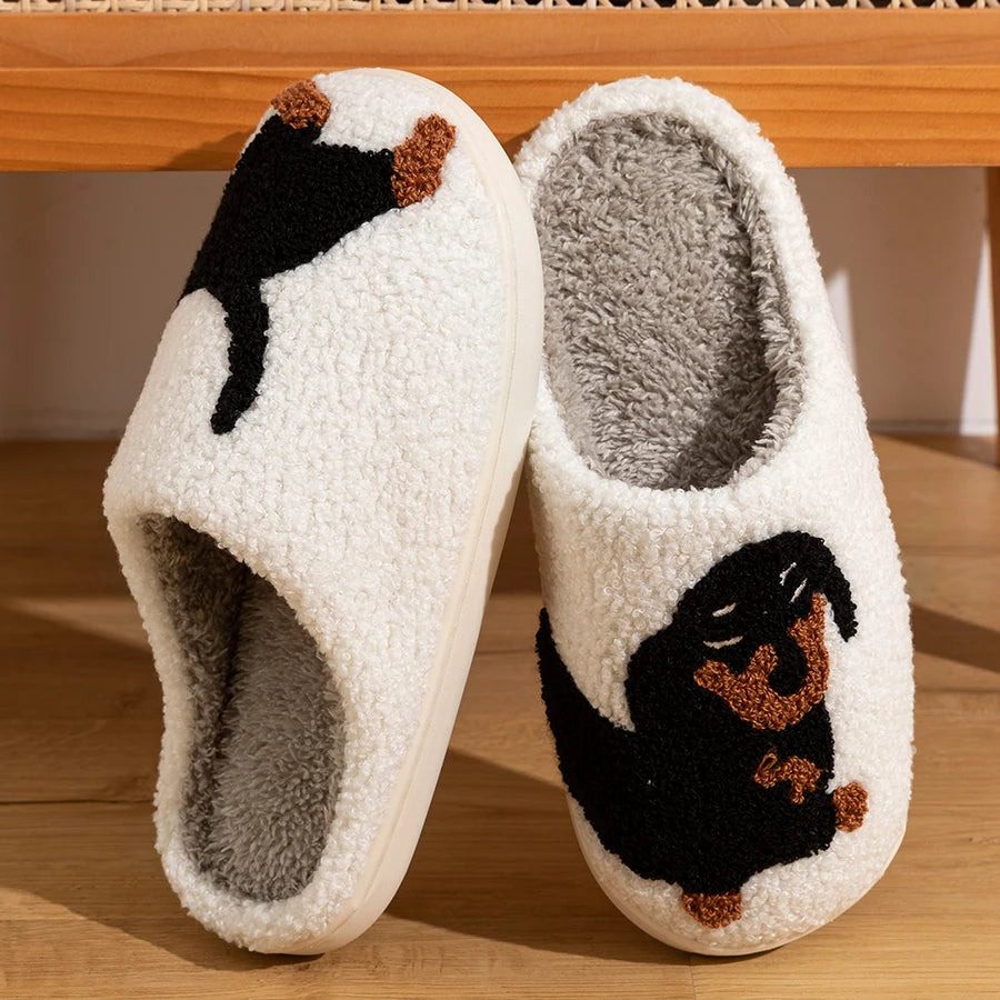 Dachshund Slippers for Women White – Soft Plush House Slippers Winter Indoor Non-Slip Warm Lining Comfortable | Sansoti