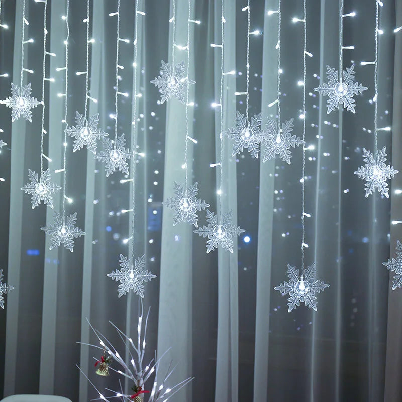 LED-Schneeflocken-Lichterkette 320 cm Dekorativer Vorhang Festbeleuchtung für den Außenbereich IP44 Wasserdichtes Stimmungslicht | Sansoti