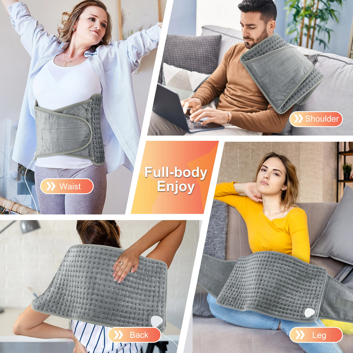 Electric Heating Pad with Adjustable Temperature and Timer for Back, Neck, Abdomen, Legs, Home or Office | Sansoti