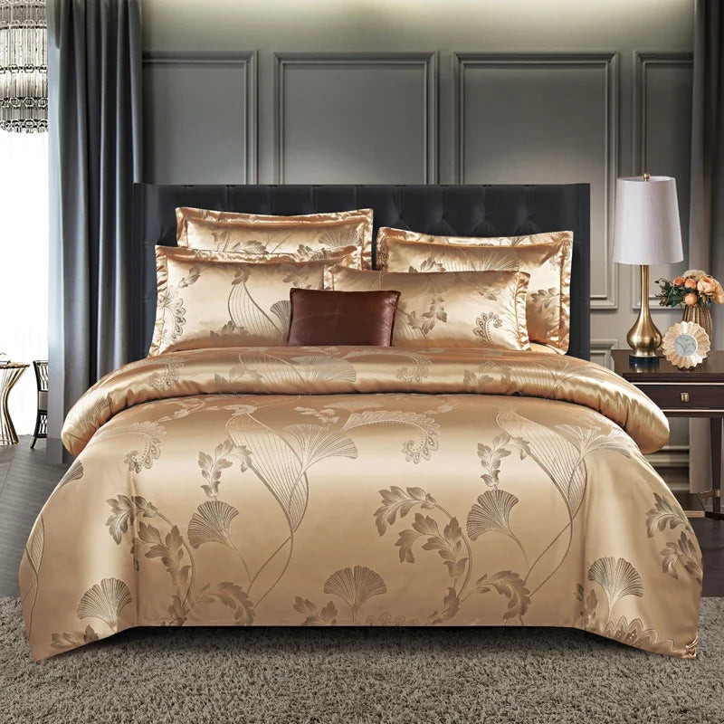 Satijnen Jacquard Dekbedovertrek Set 220x240 Tweepersoons Zomer Beddengoed Luxe Slaapkamer Dekbed Overtrekset | Sansoti