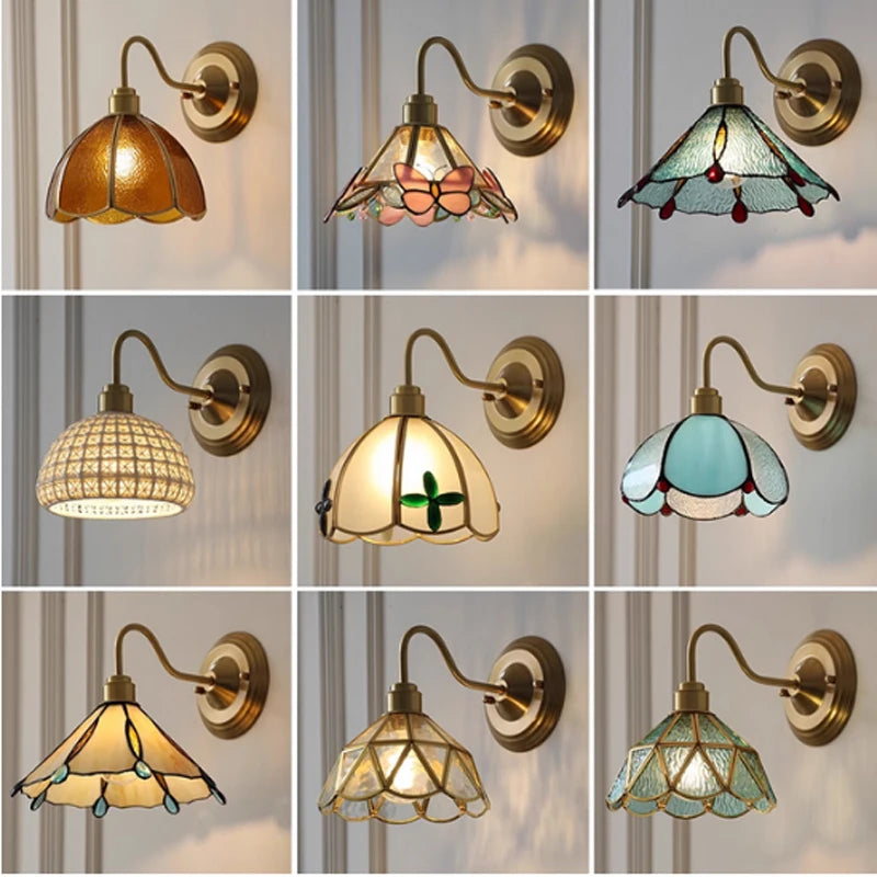 Wandlamp Tiffany Gebrandschilderd Glas Koper E27 Slaapkamer Woonkamer Gang Retro Vintage Wandverlichting Sfeerverlichting Klassiek | Sansoti